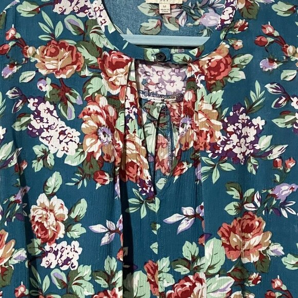 Umgee Womens Size M Teal Floral 3/4 Sleeve Tunic Top - Picture 3 of 9